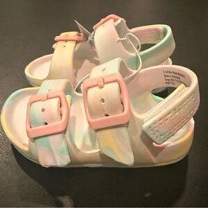 NWT Cat & Jack toddler girls size 5 pastel tie dye sandals